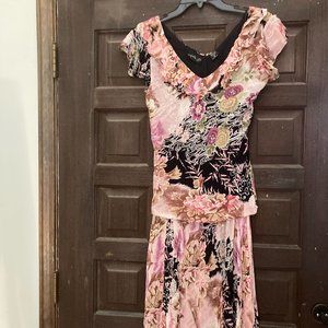 Pink / Black Applique Multicolor Skirt Set